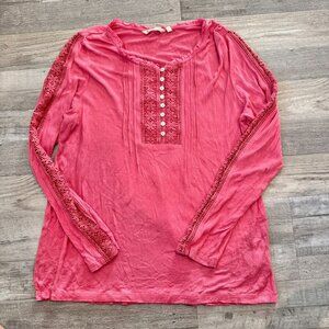 Soft Surroundings pink knit lace panel long sleeve tunic size medium O3